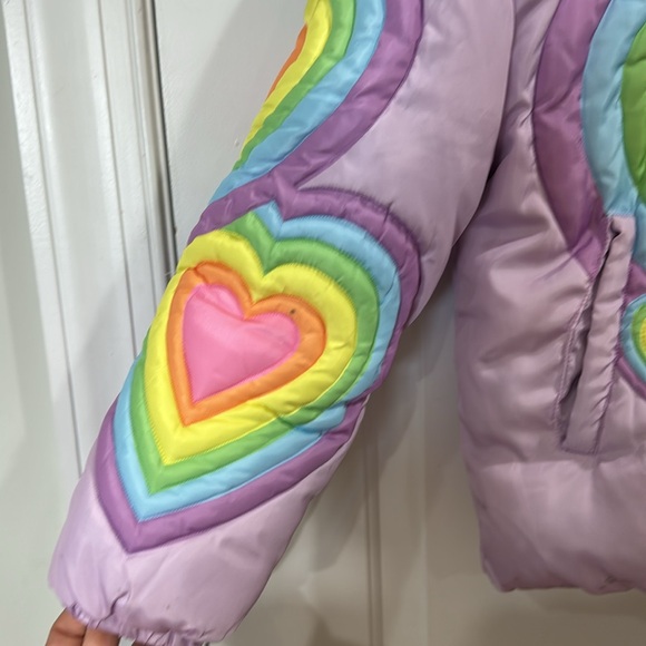 LOLA + THE BOYS GIRLS RAINBOW HEART PUFFER JACKET SIZE 10 - Picture 7 of 16